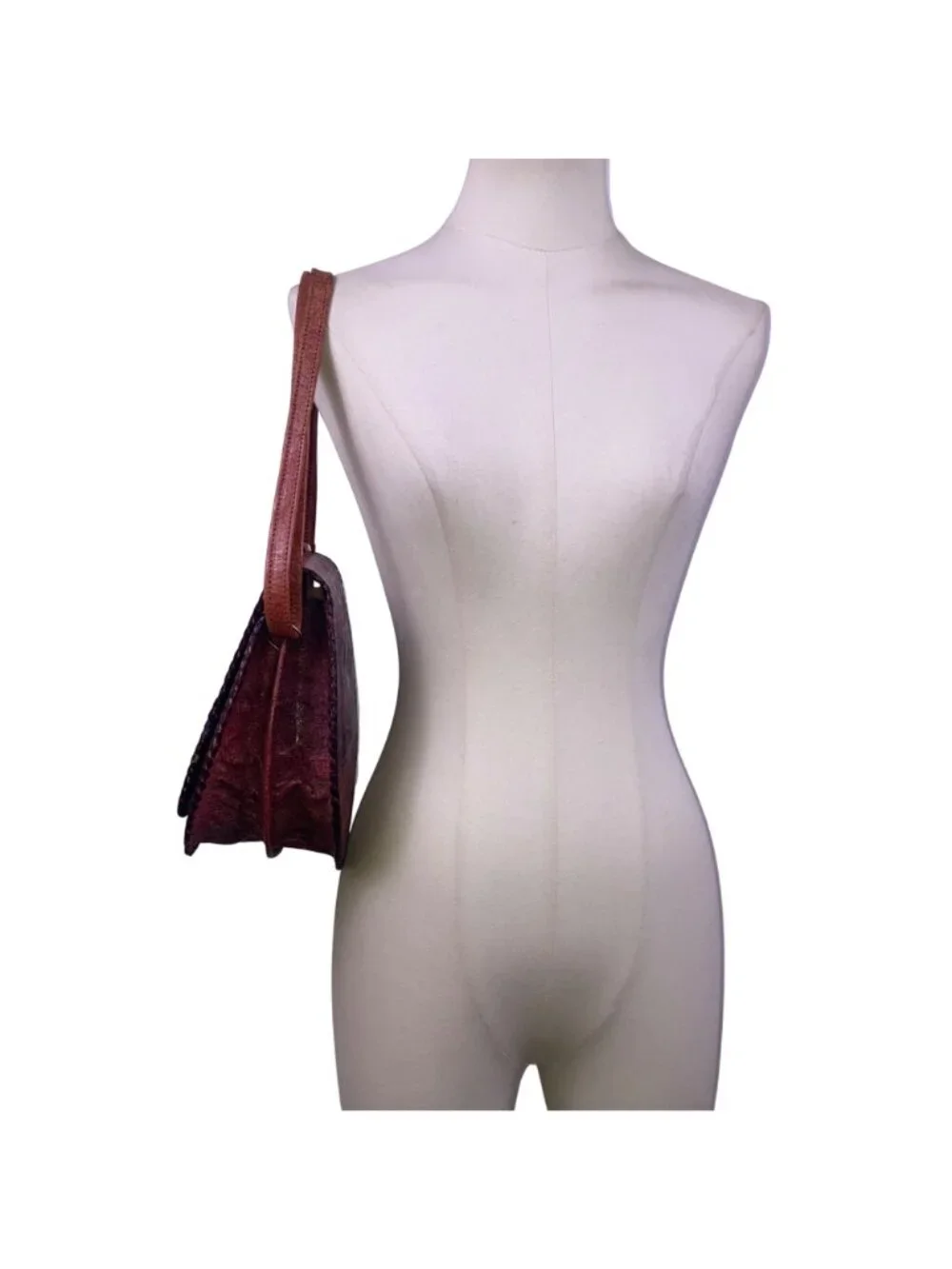 Women’s Brown Elephant & Tree Embossed Leather Shoulder Saddle Bag